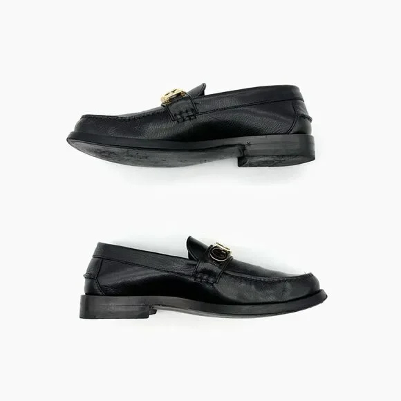 GUCCI Cara Signature Letters Logo Black Loafers Size 37.5 Leather Flat Shoes - Picture 10 of 14